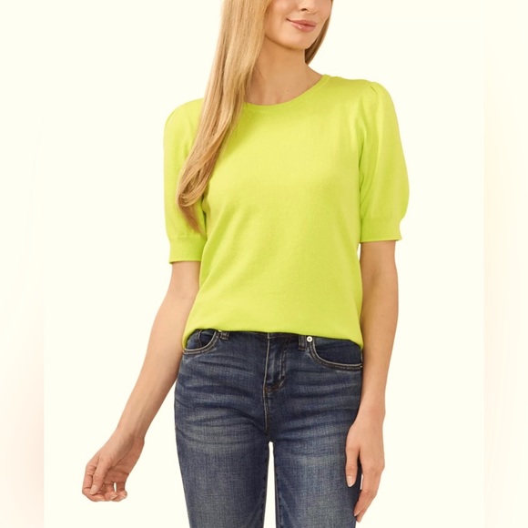 CeCe Tops - Woman’s Crewneck Puff Sleeve Cotton Sweater ☀️